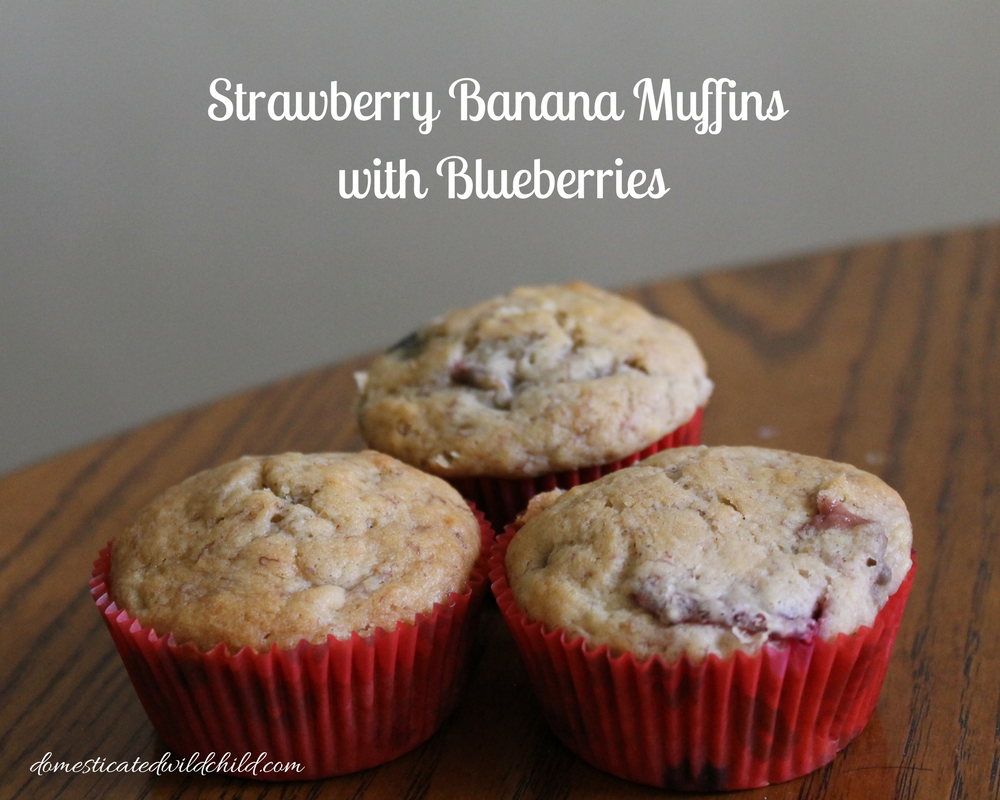 Strawberry Banana Muffins with Blueberries