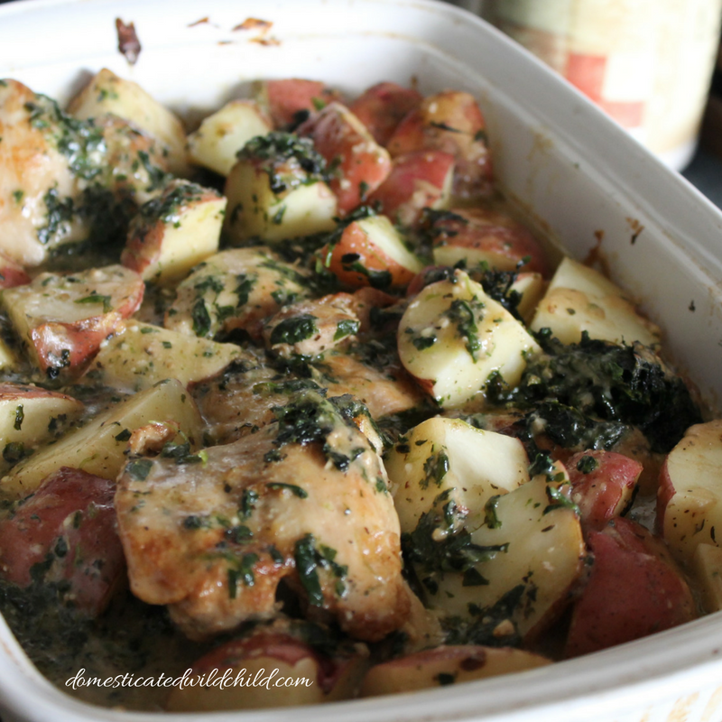 Chicken and Potatoes with Garlic Spinach Sauce