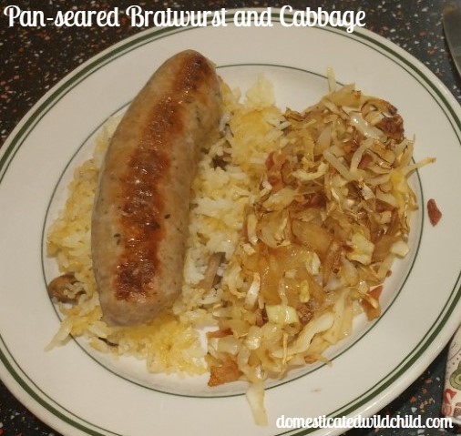 pan-seared bratwurst and cabbage